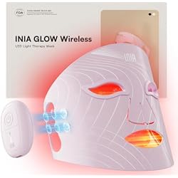 INIA GLOW Wireless Red Light Therapy Mask for Face, 850nm NIR, 272 LEDs | Cordless & Portable, Dual Magnetic Batteries, 3 Light Modes, 272 LEDs, 105mW/cm² Output, Lightweight Silicone, Home & Travel