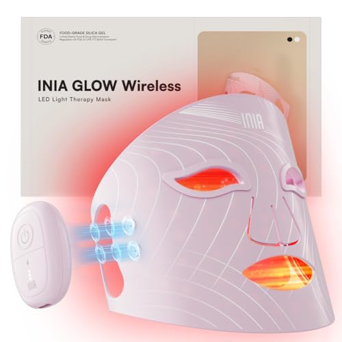 INIA Red Light Therapy Mask for Face Glow Wireless LED Face Mask Light Therapy with Near-Infrared Red Light (NIR) Rechargeable and Ergonomic Design for Home & Travel