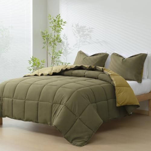 HIG 3pc Dark Olive King Size Bedding Comforter Set Duvet Insert Blanket