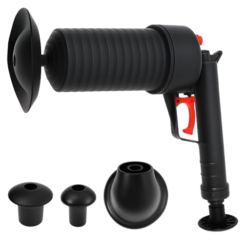 Toilet Plunger with 4 Unclogging Heads, Air Plunger, Toilet Drain Clog Remover, Drain Clog Remover Tool, Pipe Dredging Tools, Sink Plunger for Sink Toilet Bathroom Shower Clogged Pipe(Black)