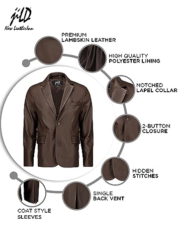 Image of Jild Invisible Stitching Casual Leather Blazer for Men - 2-Button Closure Coat Style Regular Fit Lambskin Leather Jacket Men