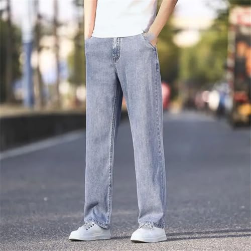 Men's Ice Silk Thin Denim Jeans Straight Stretch Cotton Business Casual Lightweight Pants4