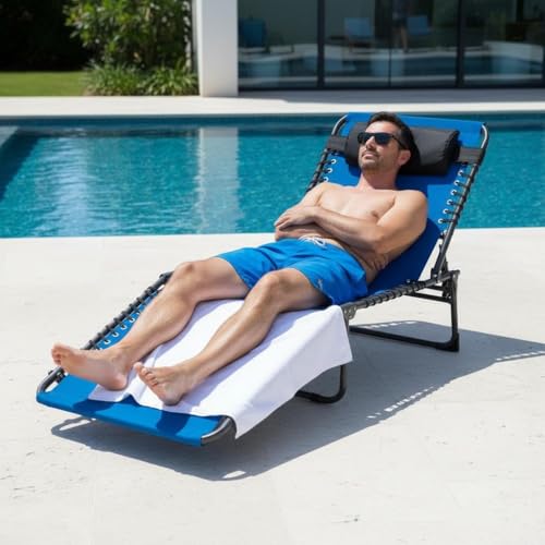 Folding Outdoor Chaise Lounge Chair, 5-Position Adjustable Sun Tanning Chair with Removable Pillow, Side Pocket & Carry Handle for Beach, Garden & Pool by Garvee - Image 3