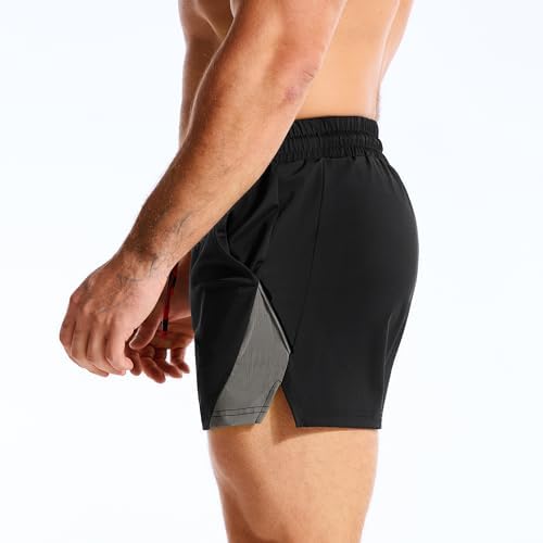 BROKIG MNS 3 Inch Gym Workout Shorts Zip Pocket Lightweight(Black,M) - 5