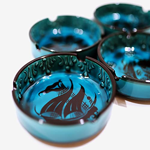 Ashtray Set Cigarette Ashtray for Indoor Outdoor Use Ash Holder for Smokers Desktop Smoking Ash Tray - Home Office Decoration Hand-Paint Ceramic Cigar Ashtrays (4 Pcs - Red/Yellow/White/Green 2) (05) by Ladem Group - Used condition - US$17.47