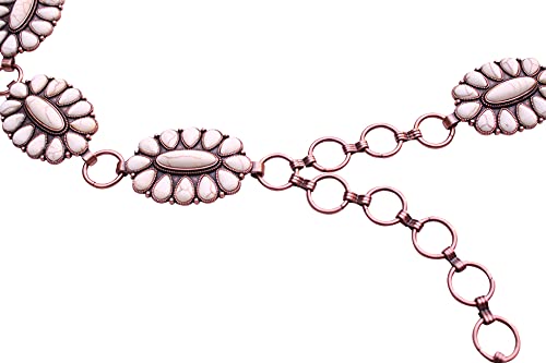 Wonderent Western Turquoise Flower Concho Chain Belt No.2 (White) #TOP1