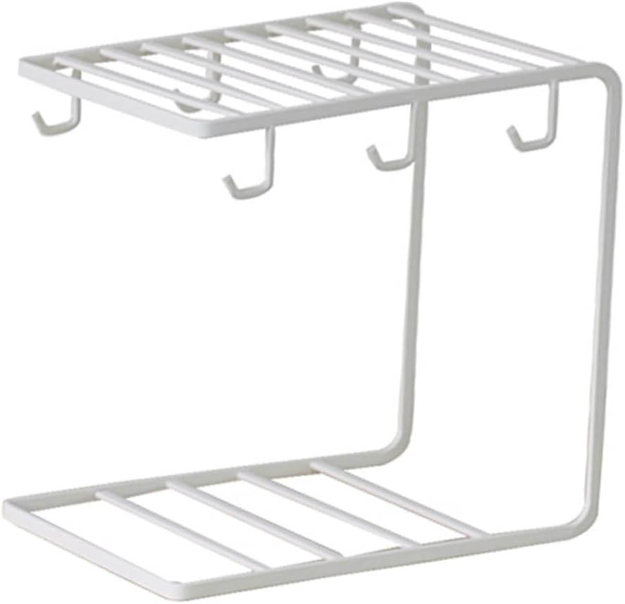 Iron Art Cup Holder for Glass and Coffee Mugs Multifunctional Drying Rack Six Brackets White Storage for Kitchen and Home Use