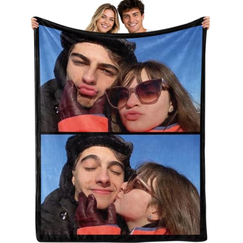 Pinkfulum Custom Blanket with Pictures Name Personalized Flannel Blanket Customized I Love You Blanket Christmas Birthday Valentines Day Couples Gift for Boyfriend Girlfriend Her Him Wife Husband