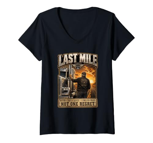 Femme Chauffeur de Camion retraité Last Mile Big Rig Trucker Retraite T-Shirt avec Col en V