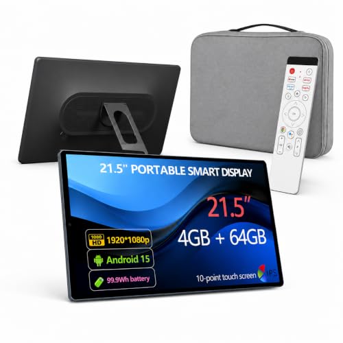 Image of 21.5 inch Android 15 Portable TV Tablet with Carry Bag, Rotating Foldable Stand, 4GB+64GB, with 99.9Wh Battery, 13MP Camera, Dual 5W Speakers, Smart Touch Screen for Travel, Camping & Home Entertainment