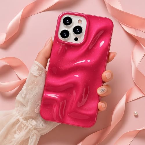 Image of COVERLY Metallic Pink Swirl Sparkle Case Cover for iPhone 12 Pro | Hot Minimalist Faux Wave Cute Design | Water Wrinkle Glitter | Soft Silicone Aesthetic Cover for Girls & Women (Pink, Shockproof)