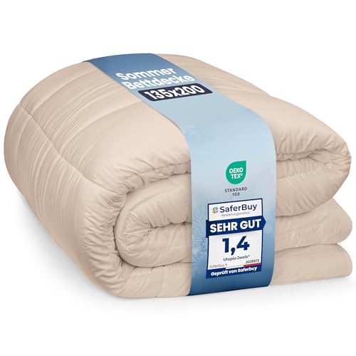 Utopia Bedding Bettdecke 135 x 200 cm, leichte Bettdecke mit Polyesterfüllung für 4 Jahreszeiten, Mikrofaser, für 1 Person (Beige)