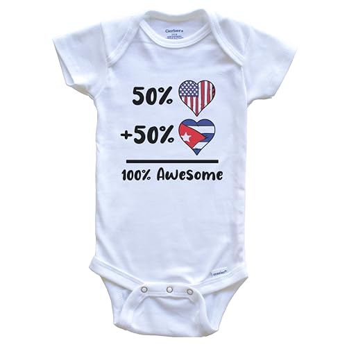 50% American 50% Cuban 100% Awesome Cuba Heart Flag One Piece Baby Bodysuit 3-6 Months White