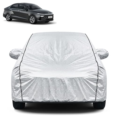 Image of Waterproof Car Cover for Hyundai Fluidic Verna 4S | Dustproof, UV Resistant & Scratch Protection | Soft Cotton Lining | Triple Stitched | Mirror Pockets & Elastic Fit | Silver