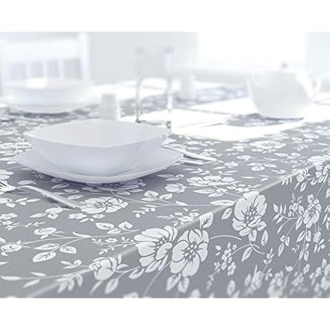 Dehaus Wipe Clean Grey Floral Table Cloth Cover