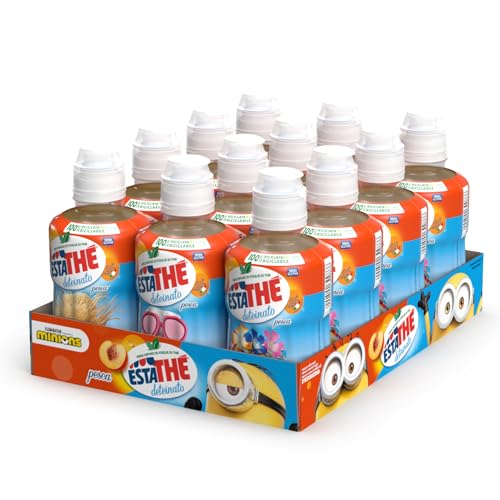 Estathé Deteinato Pesca - The Freddo Deteinato con Vero Infuso di Foglie di The e Succo di Pesca, Bevanda Analcolica Senza Glutine, 12 Bottiglie da 250 ml