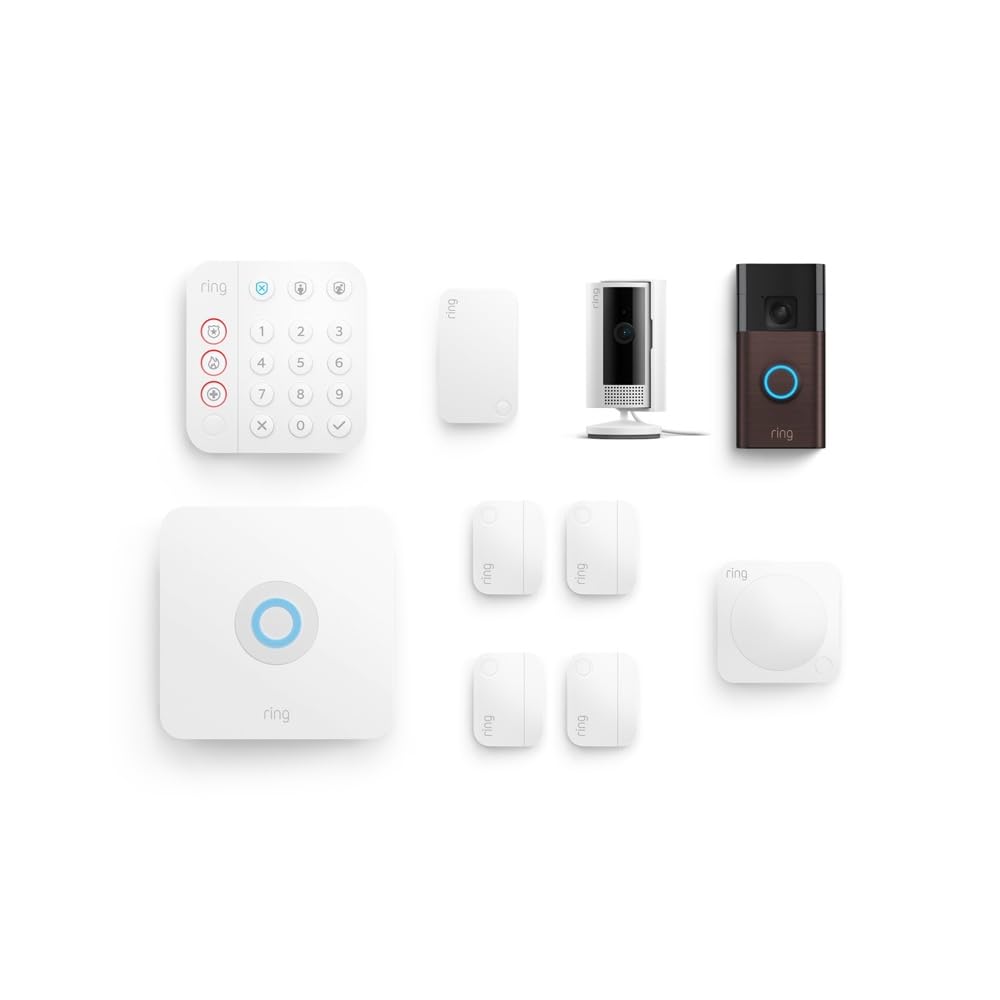 Battery Doorbell (Venetian Bronze) with Indoor Cam (White) and Alarm 8-Piece (White)