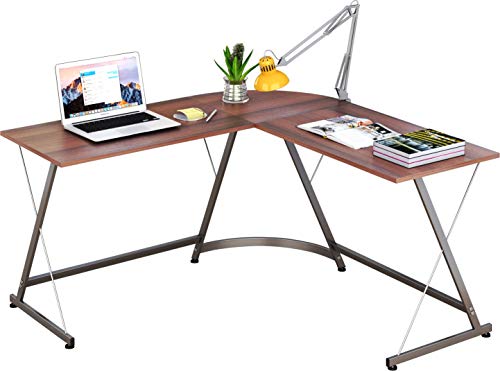 SHW L-Shape Corner Desk Computer Gaming Desk Table, Walnut