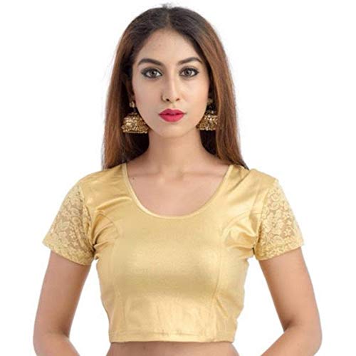 Image of Fressia Fabrics Women's Stretchable Readymade Saree Blouse Pack of 3-100black 117gold XXX