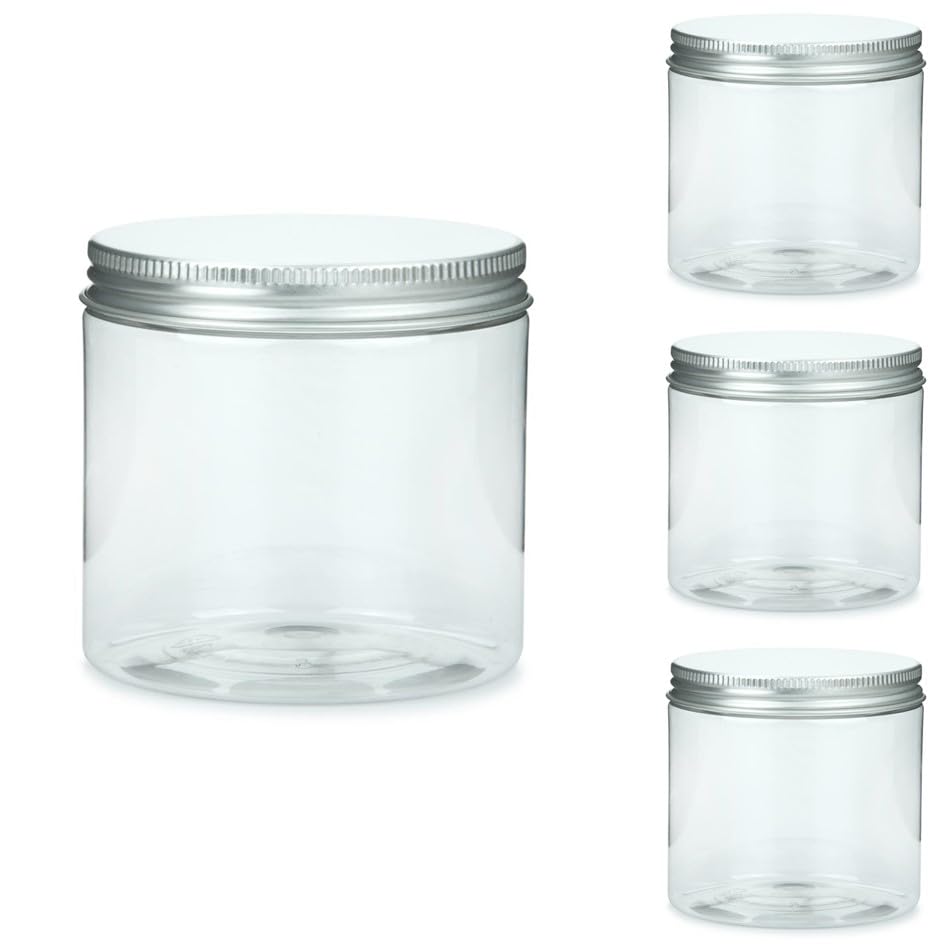 SHOBI Contenitori Alimentari in Polietilene con Coperchio in Alluminio, Barattoli in Plastica Ricaricabili Ermetici per Alimenti con Tappi a Vite (24, 250 ml)