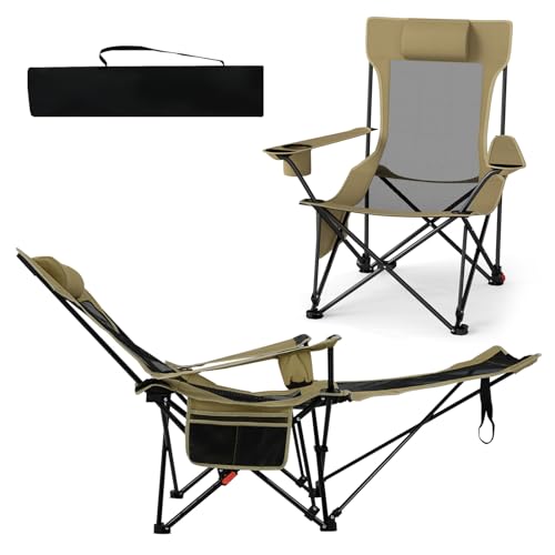 COSTWAY Campingstuhl mit Abnehmbarer Fußablage, klappbarer Angelstuhl mit...