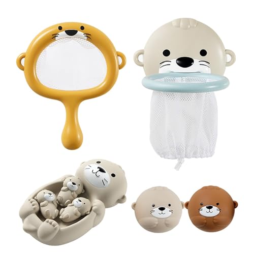 Rinnland Otter Bath Toy, Otter Family Tub Toy Bathtub Floating Toy for Kids - Soft Vinyl and ABS Plastic Material - No Hole One-Piece Design (Otter...