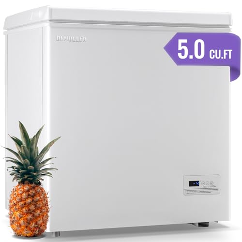Deep Chest Freezer Electronic Display Screen Mini Freezer with 2 Removable Baskets Top Open Door Small Freezer White