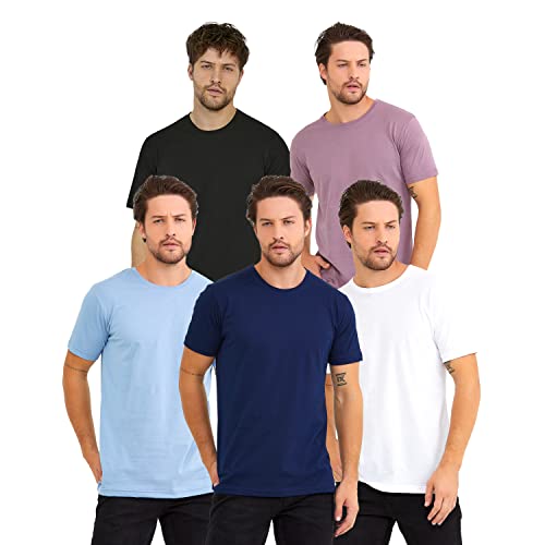Lot de 5 t-shirts homme col rond anti-déformation en coton uni Kandor durable