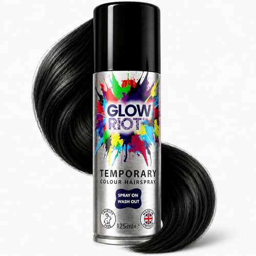 GLOW RIOT Temporary Colour Hairspray Black Wash Out Formula Cruelty Free Child Friendly Made in the UK