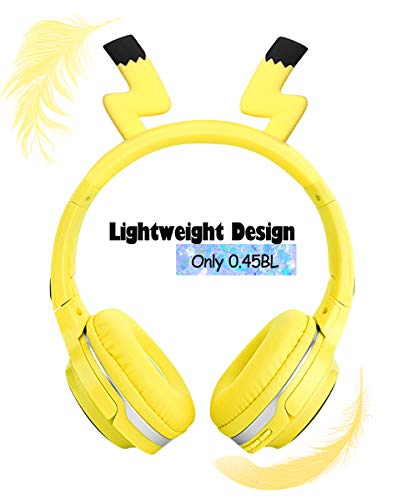 Wireless Headphones For Boys,Girls,Women,Kids,Teens Yellow Bluetooth Headset For Smartphones/Iphone/Ipad/Laptop/Pc/Tv Children Over Ear Gaming Headset With Mic&Led Light&Foldable (Pikachu Yellow) #TOP7