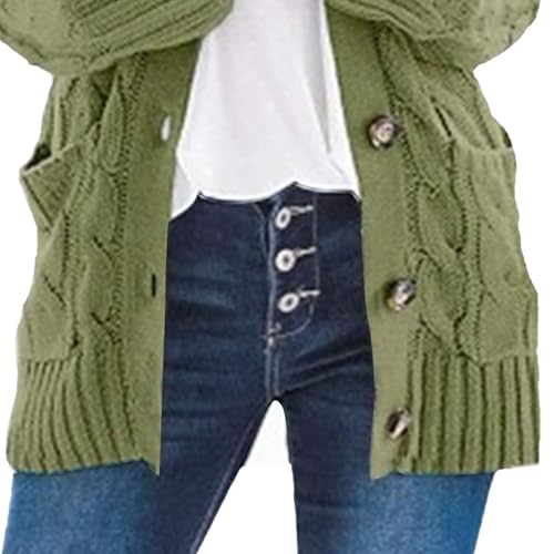 Women's Cable Knit Cardigan Loose Open Front Buttons Chunky Cardigan Sweaters with Pockets Casual Sweater Outwear4