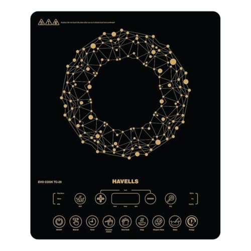 Havells EVO TC20 Induction Cooktop With Digital Display| 2000 Watt Power| TC20-6KV Surge Protection| 1 Year Door step Warranty By Havells