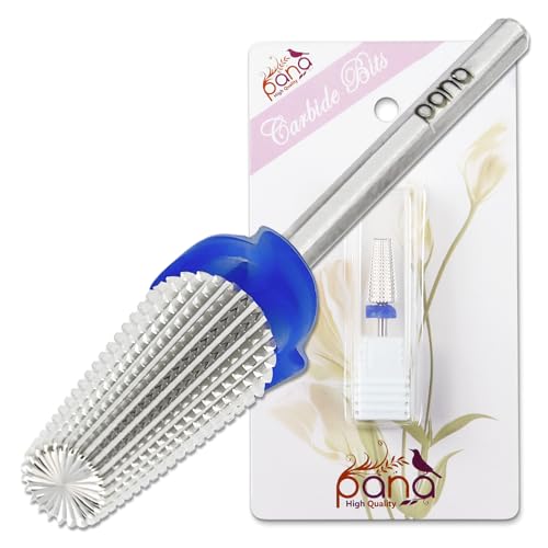 PANA Nail Carbide 5 in 1 Bit - Two Way Rotate use for Both Left and Right Handed - Fast remove Acrylic or Hard Gel - 3/32 Shank - Manicure Nail Art Drill Machine (Medium - M Silver)