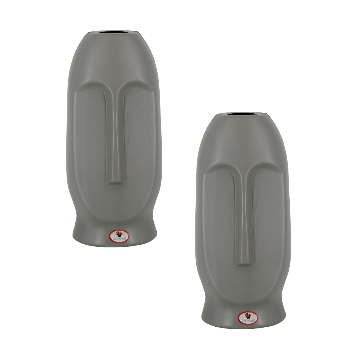 Garden's Fancy Unique Design Designer Shape Vase | 10 Inch(25.4cm) Rapa NUI Indoor Vases | Best for Gift Purpose/Home/Office/Table/Living Room Decorations - Set of 2 (Grey)