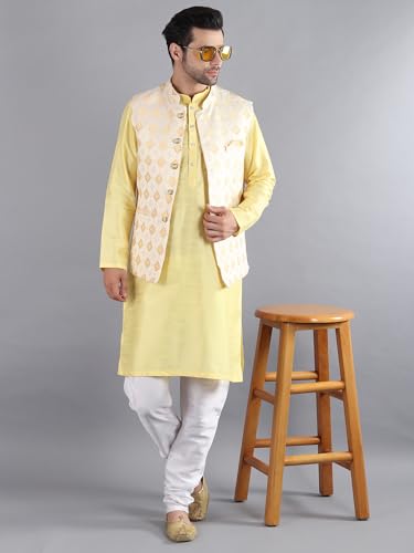 Image of Uri and MacKenzie Men's Silk Blend Kurta Pajama with Designer Ethnic Nehru Jacket /Modi Jacket