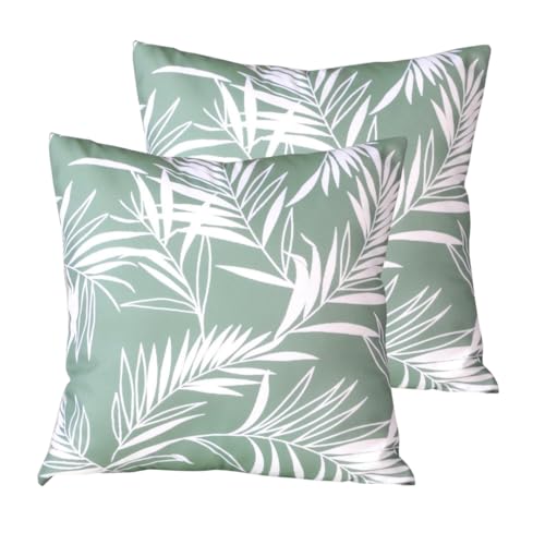 Atout Ciel Lot de 2 Coussins Garnis d'extérieur Bicolores en Tissu déperlant 40x40cm, Vert imprimé/uni