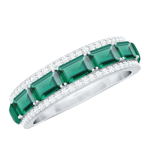 Lab Grown Emerald Half Eternity Band, Aaaa Quality, Emerald Diamond Anniversary Ring (Ready to Gift)