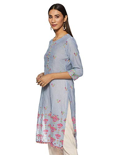 Image of Rangriti Blue Cotton Straight Kurta