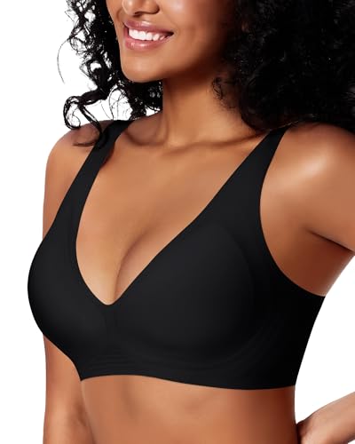 Womens Deep V Wireless Bras Comfortable No Underwire Supportive Push Up Seamless Plunge Bralette Tshirt Bra