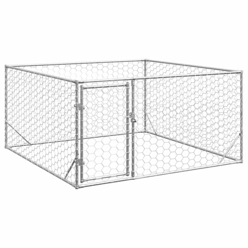 vidaXL Galvanised Steel Outdoor Dog Kennel with Door - 2x2x1 m Silver