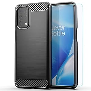 OnePlus Nord N200 5G case,OnePlus Nord N200 case,with HD Screen Protector, Soft TPU Slim Fashion Non-Slip Protective Phone Case Cover for OnePlus Nord N200 5G (Black Brushed TPU)