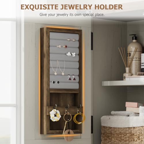 Image of QUW Farmhouse Bathroom Wall Cabinet, Modern Medicine Cabinets with Towel Bar & Jewelry Holder, Over The Toilet Storage Cabinet with Barn Door for Laundry, Living Room, Hallway, Antique White