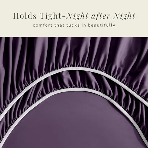 Image of Hearth & Harbor Extra Deep Pocket Sheets - Fits Mattress 18-24 Inches Deep - Extra Deep Pocket Split King Size Sets - 7 Piece Split King Size - Eggplant