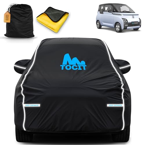 Image of Mg Comet Ev Waterproof Long Life Car Cover with Safety Glow Reflective Strap, Premium Velvet Velour Fabric, Soft & Stretchable, Machine Washable, Tri-Stitch Custom Fit with Mirror Pocket