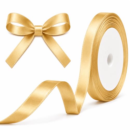 XEANCO 10mm Golden Satin Ribbon Polyester Ribbon Enhance Your Crafts & Celebrations Best for Gift Wrapping Decorations Wedding Car Ribbon Ribbons for Crafting & Bows