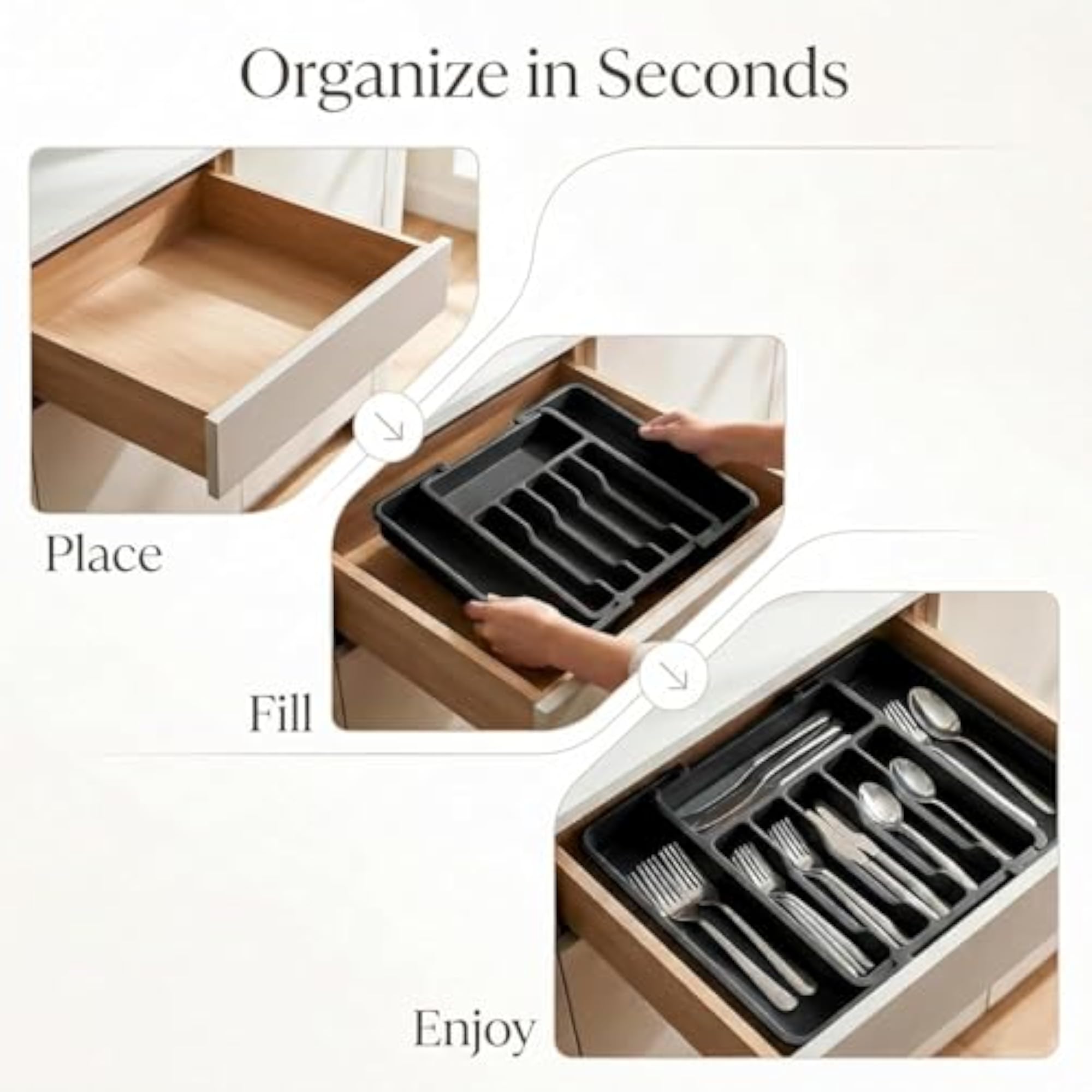 Drawer Organizer Tray, Adjustable Utensil Holder for Kitchen