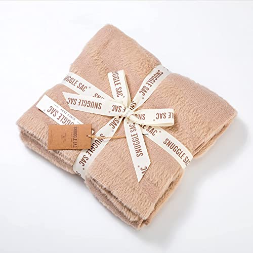 Snuggle Sac Luxury Fluffy Throw Blanket Feather Yarn 3D Hand Feeling Microfiber Super Soft Fuzzy Reversible Lightweight Cozy Decor Knitted Blankets With Natural Textured For Home Couch 50''X60 Beige #TOP1