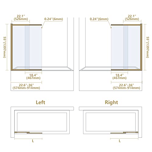 Deluxe Framed Tub Shower Door,Semi-Frameless Sliding Tub Door can be Folded and Rotated,Bypass Bathtub Door,Tempered Glass Door with Explosion-Proof Film. Brushed Gold