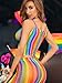 YVVEER Women's Two Piece Sexy Rainbow Fishnet Top & Skirt Sets One Size