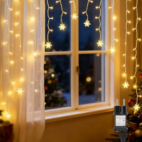 Aigostar Lichtervorhang, 3M + 1.5x1.2M, 82 LEDs, Lichterketten Vorhang...